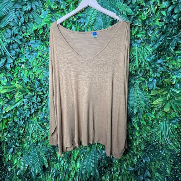 Old Navy Tops Women 4XL Light Brown Blouse V Neckline Long Sleeve 0211 - Picture 9 of 14